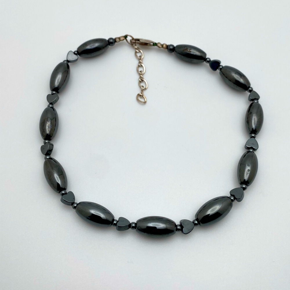 Sterling Silver 925 Metallic Gray Magnetic Hematite Heart Bracelet